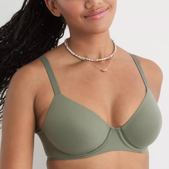 Aerie SMOOTHEZ Full Coverage Lightly Lined Bra Olive Fun 34D NWOT - Picture 1 of 12